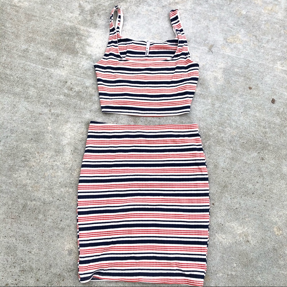 Nautical Striped Two Piece Fitted Skirt & Top